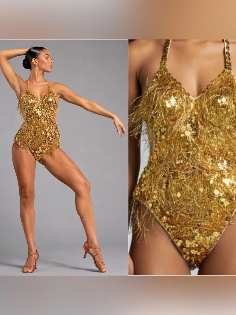 Glamour Gold Fringe Sequin Ballroom Jazz Cabaret Solo Dance Costume 5633 XLA Adu